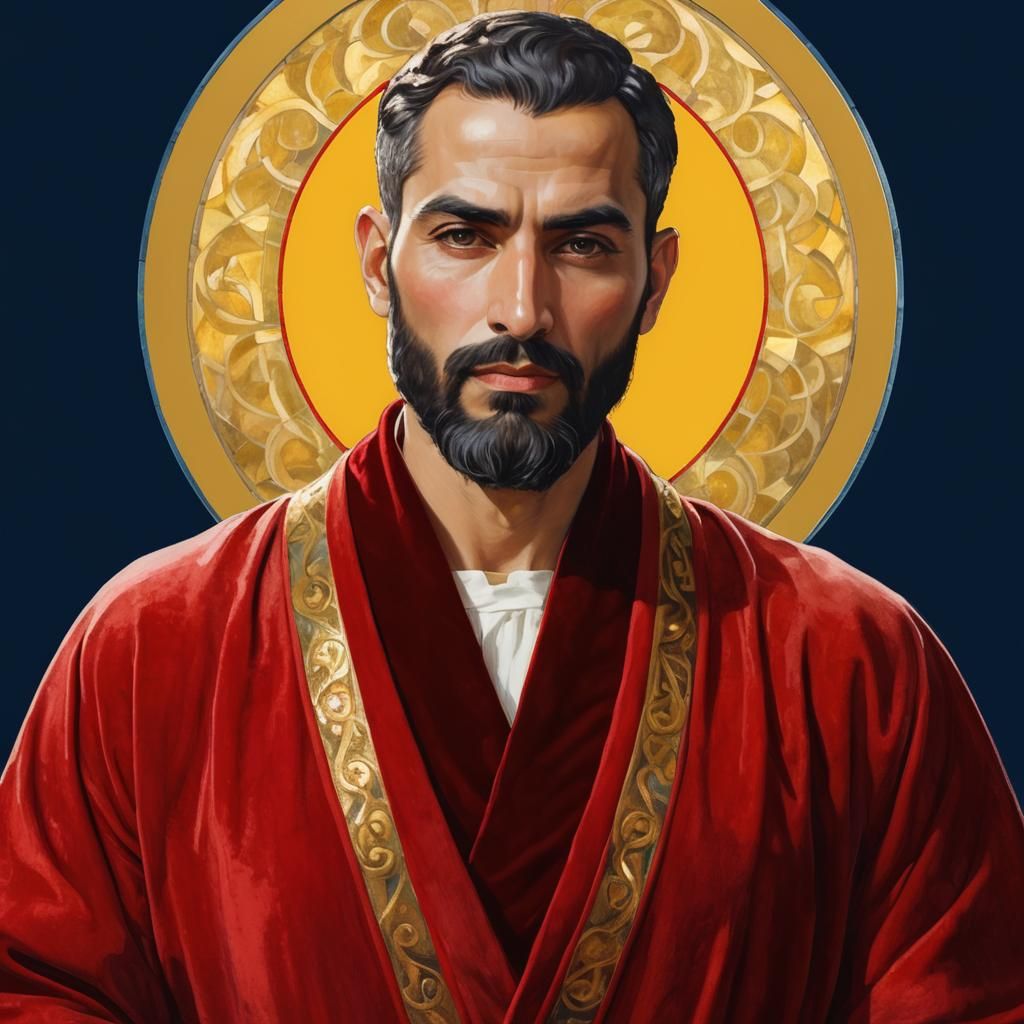 Art Nouveau Stained Glass Portrait with Golden Halo