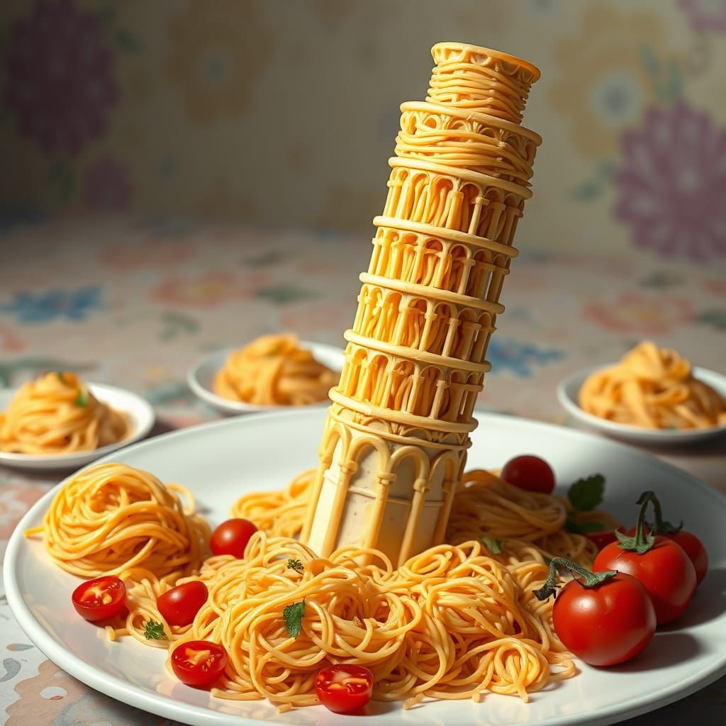 Spaghetti Tower of Pisa in Anime Style