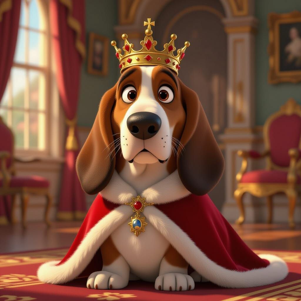 Basset Hound Royal Companion in Disney Animation Style