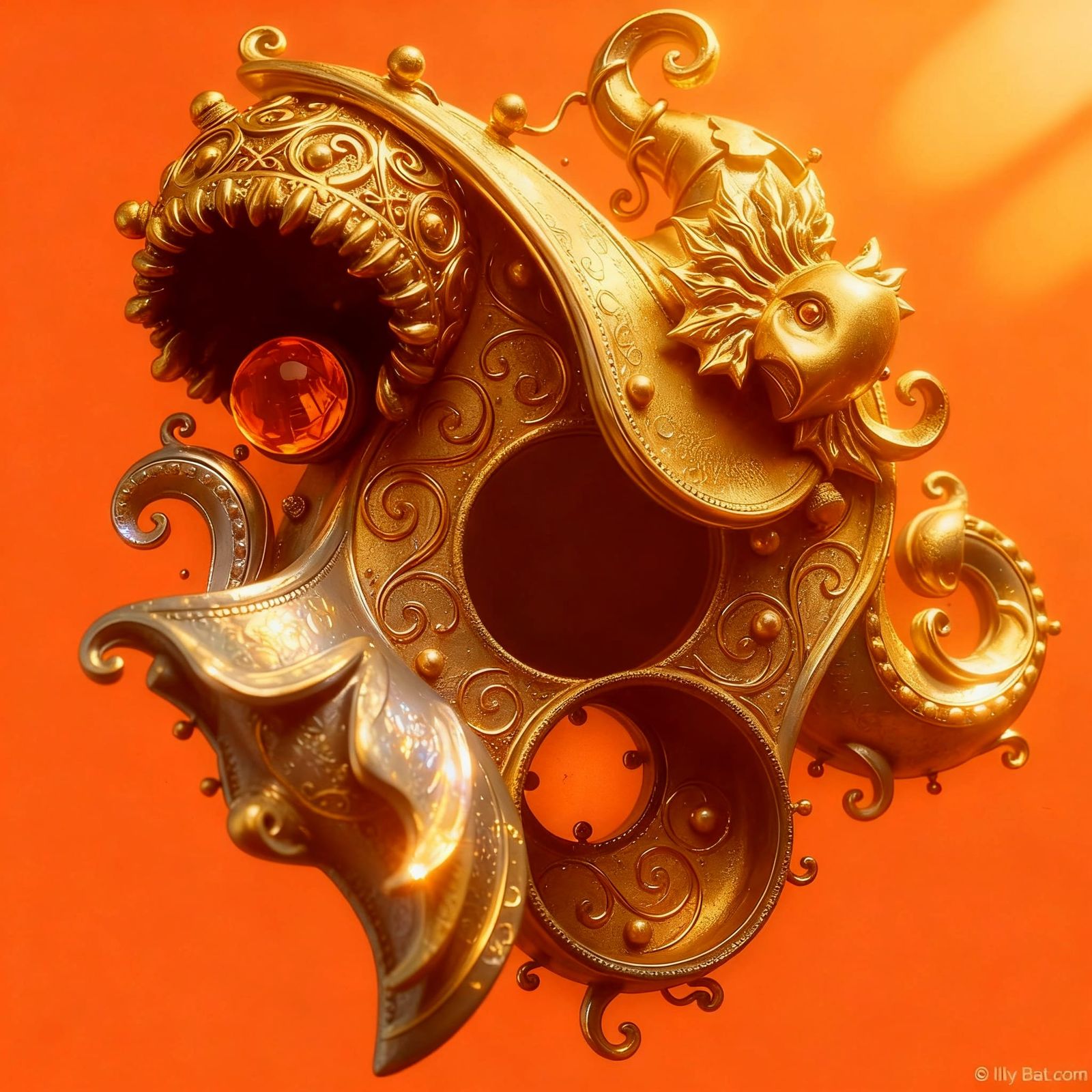 Luxurious Gold and Silver Filigree with Soft Light Reflectio...