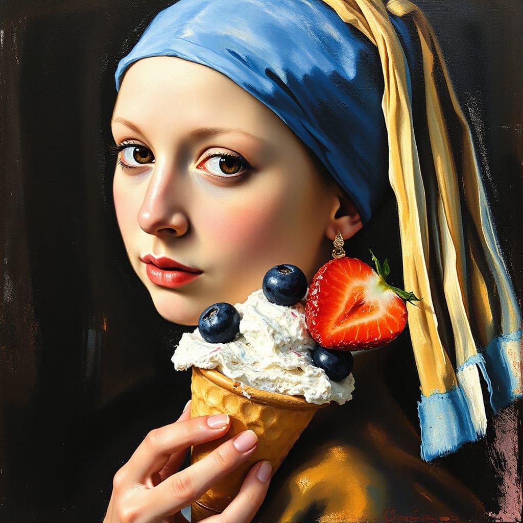 Girl with Ice Cream: An Impressionistic Oil Painting