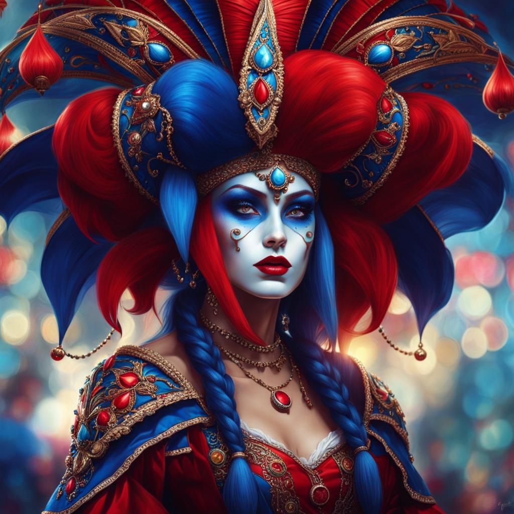 Majestic Jester in a Colorful Carnival Fantasy