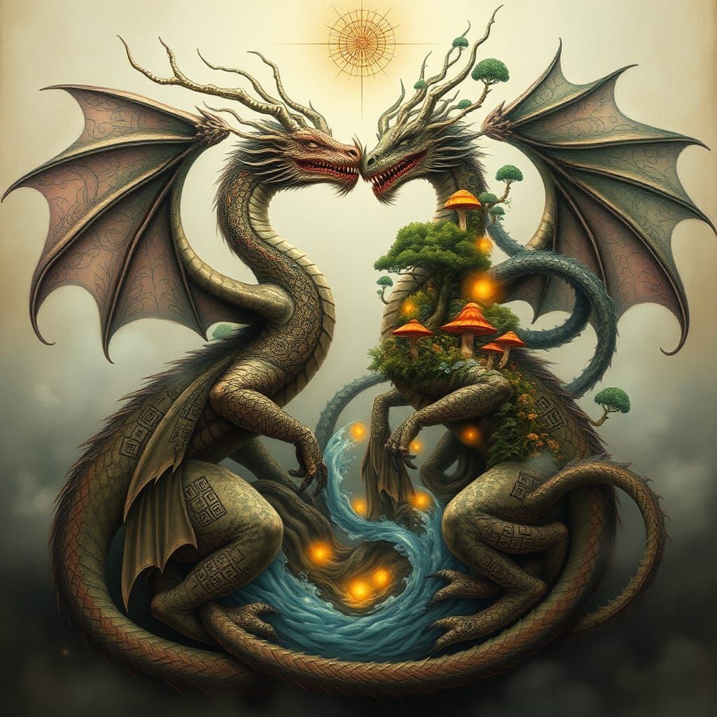 Dragons Intertwined: Dreamlike Concept Art