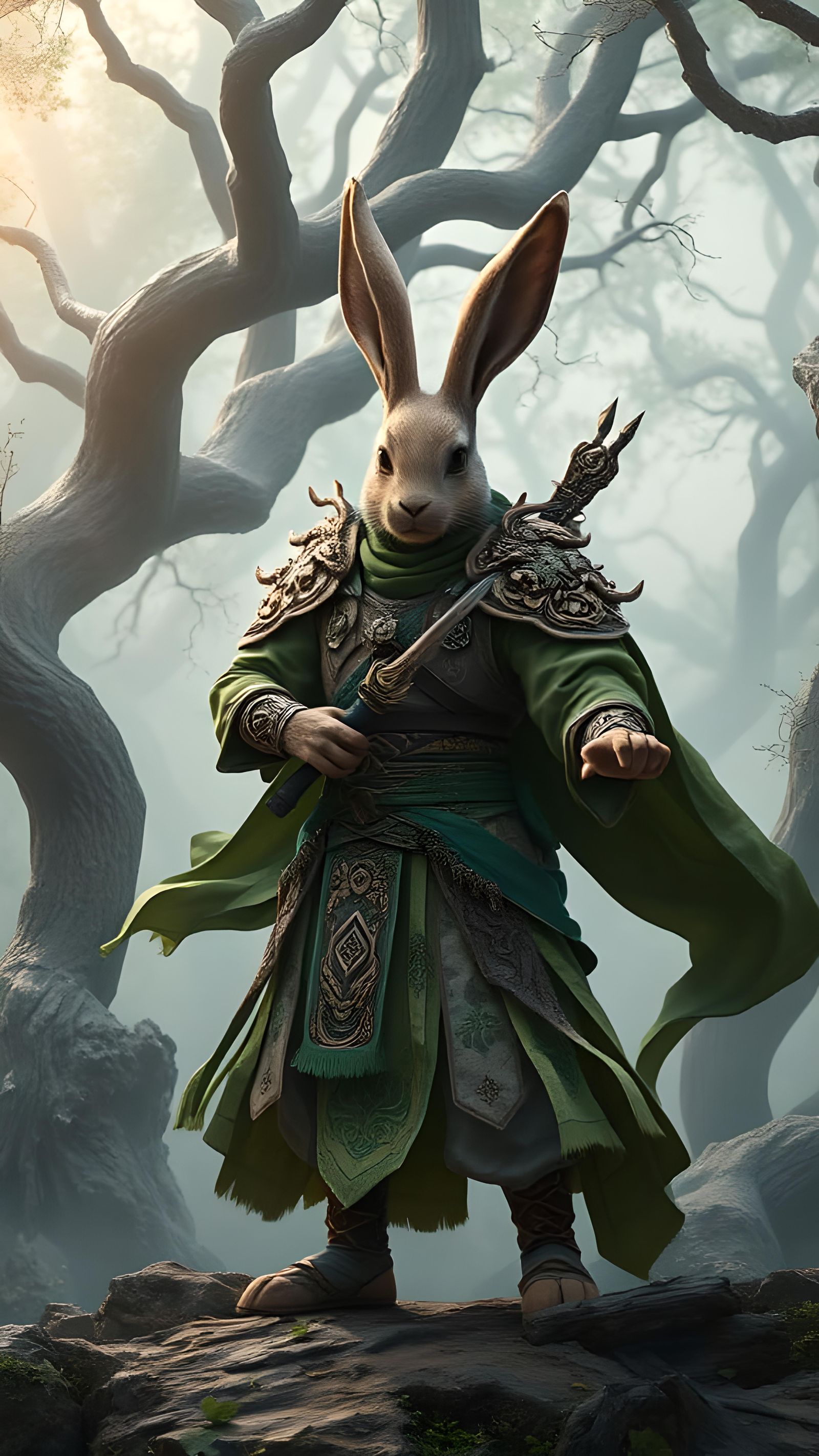 Armored Wood Rabbit Warrior in Anime Style