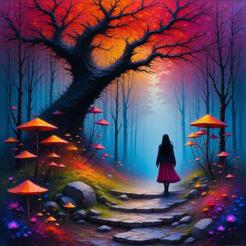 Mystical Autumn Forest with Glowing Trees