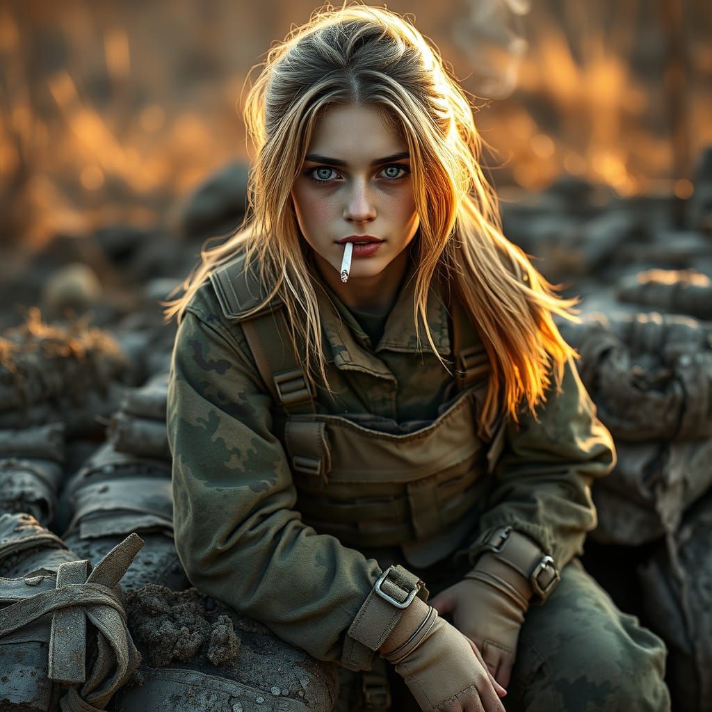 Battle-Scarred Ukraine Soldier in Golden Light
