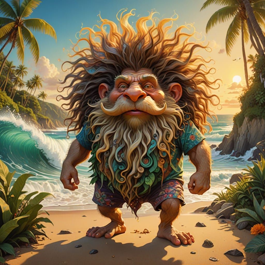 Troll Surfer in Tropical Paradise