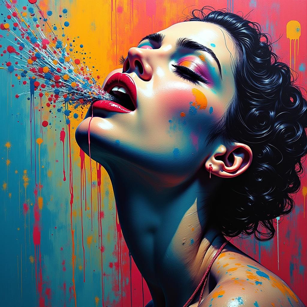 Vibrant Graffiti Art: Dreamlike Songstress in Urban Landscap...