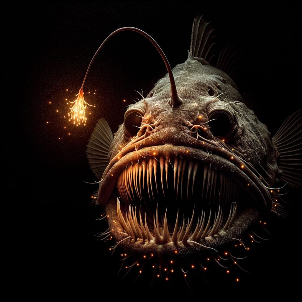 Deep Sea Angler Fish in Fiery Darkness