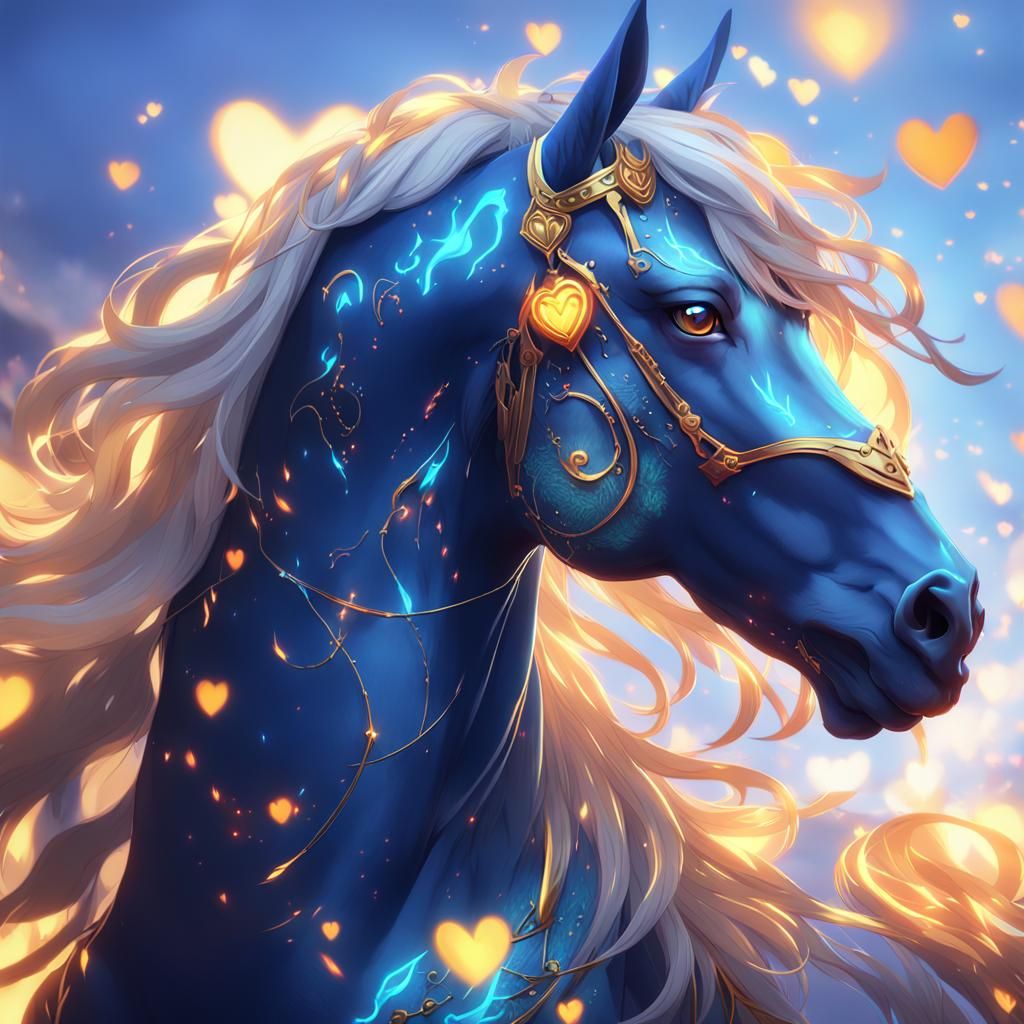 Majestic Blue Fire Horse in Anime Style