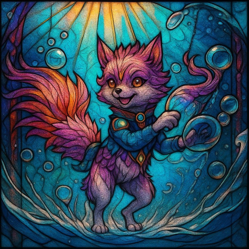 Ethereal Fantasy Water Kingdom in Stained Glass Style