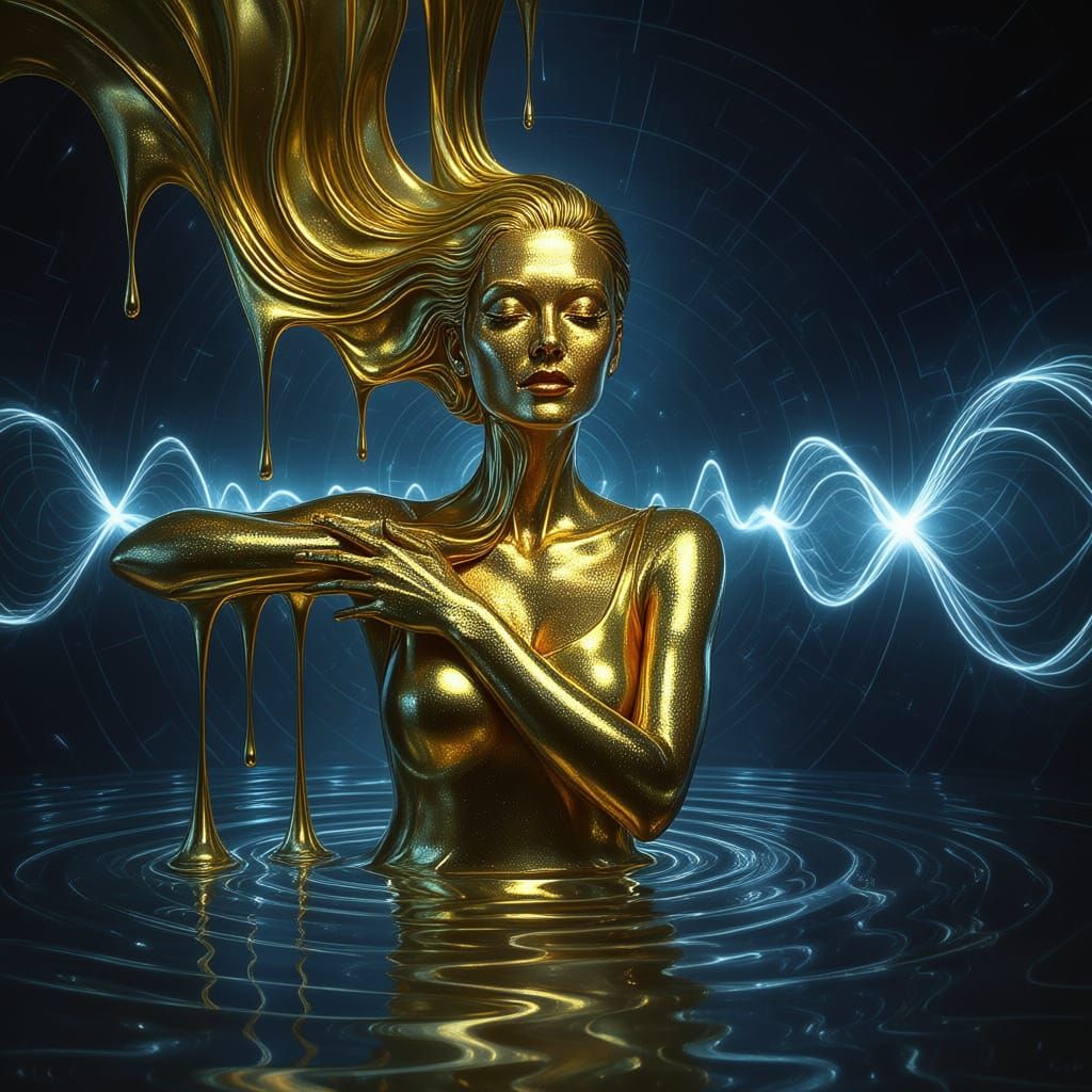 Woman Melts Into Liquid Gold in Ethereal Transformation