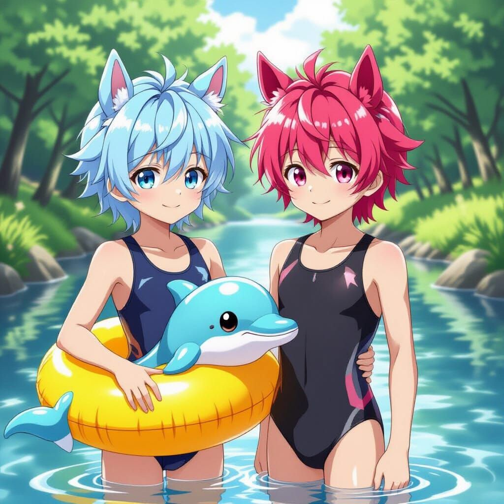 Anime Boys with Horse Ears in Studio Trigger Style