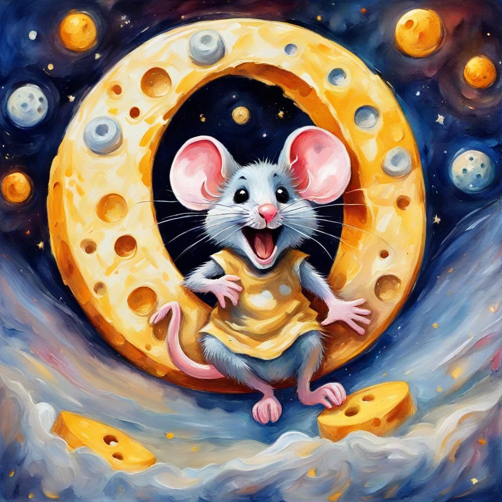 A cute  mouse in cheese heaven