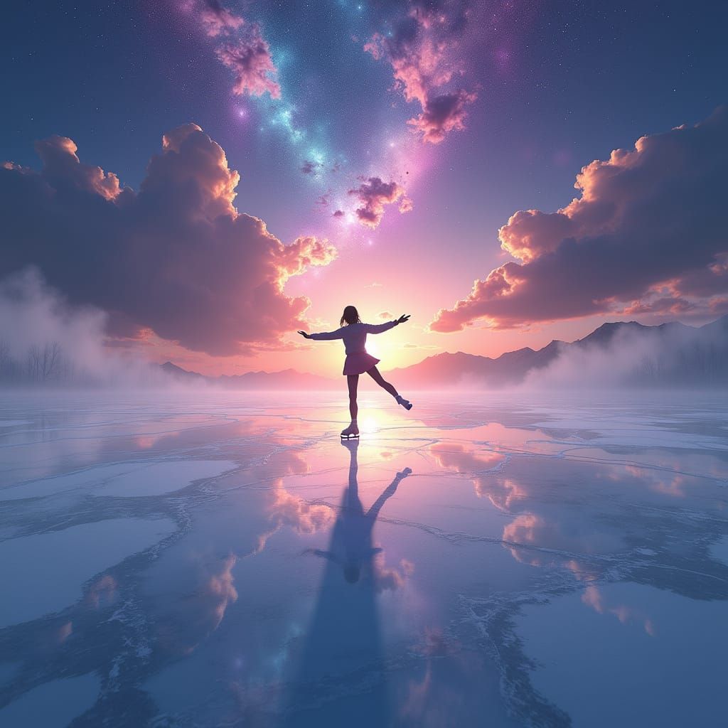 Figure Skater on Sky Lake Amidst Nebulae