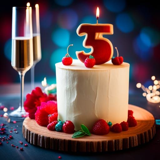 Birthday Cake with Champagne in Matte Painting Style