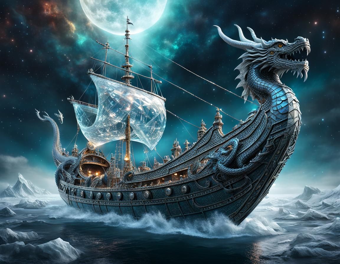 Crystal Viking Ship in Space: Digital Matte Painting