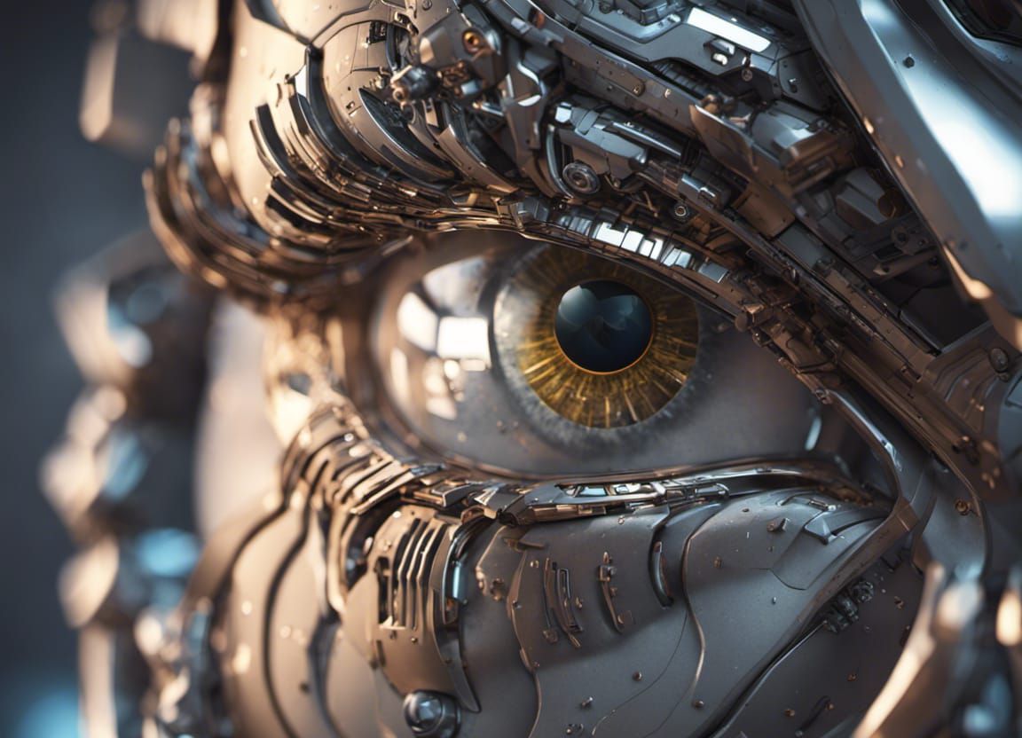 Cyborg with Mechanical Iris in Futuristic Sci-Fi Style