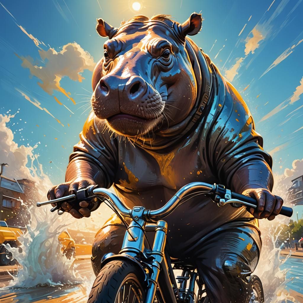 Hippo on a Bike: Vibrant Concept Art