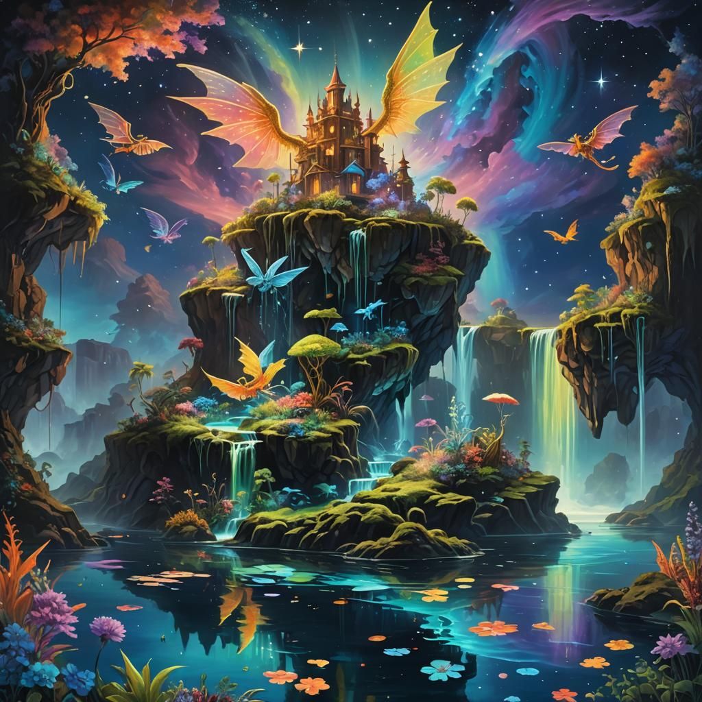 Dreamlike Floating Island in Surrealist Oil Painting