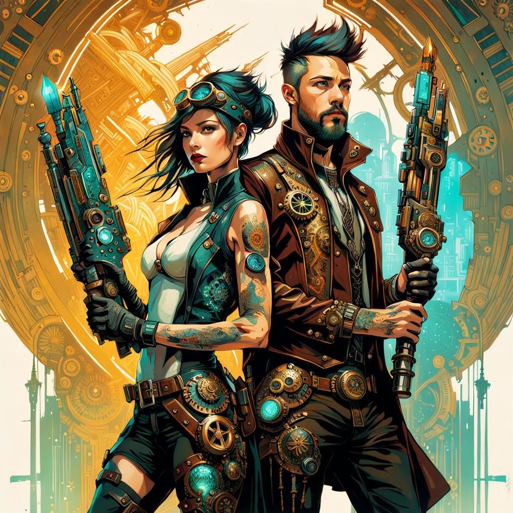 Aetherpunk assassin couple