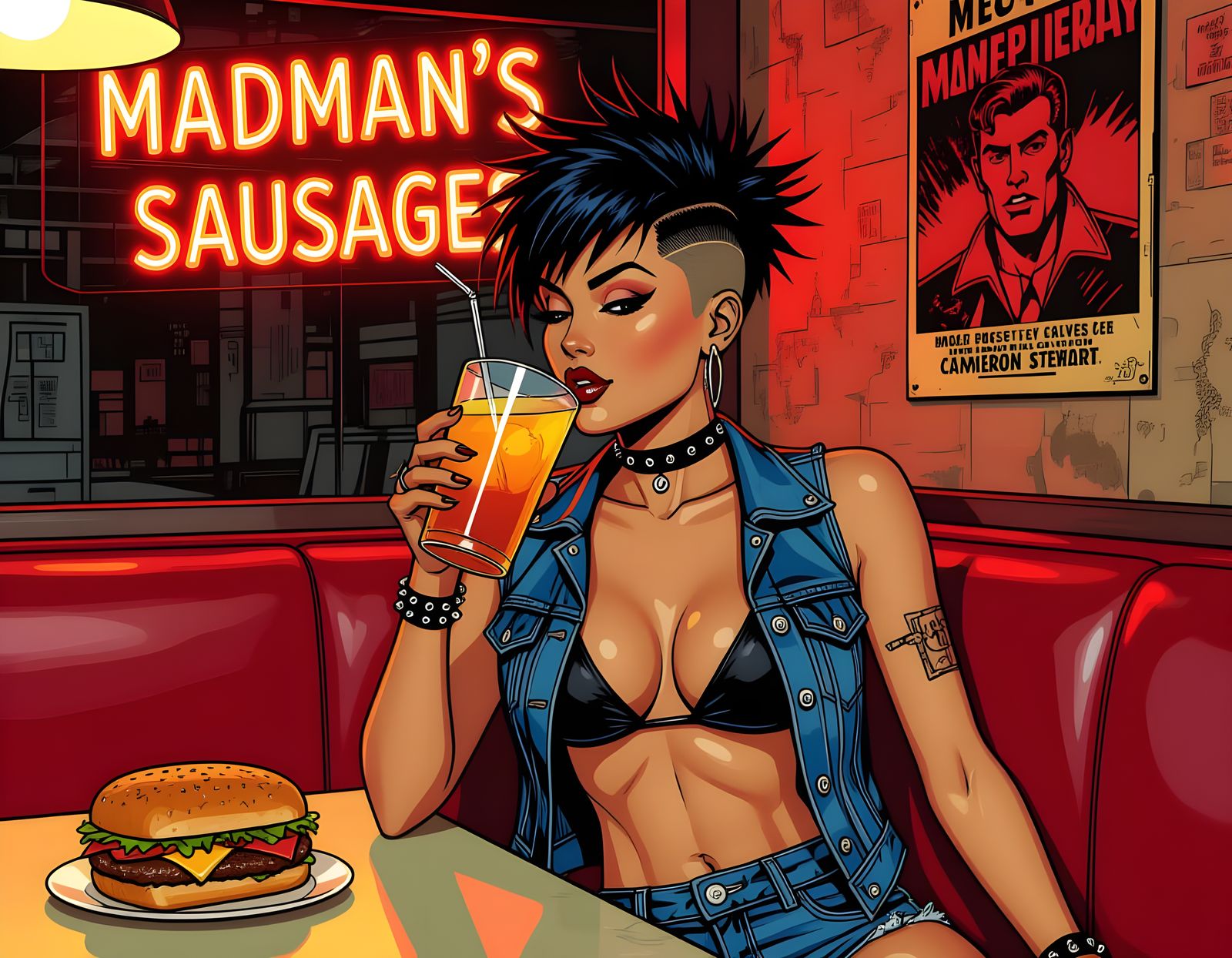 Diner Scene: Athletic Woman in Neon Light