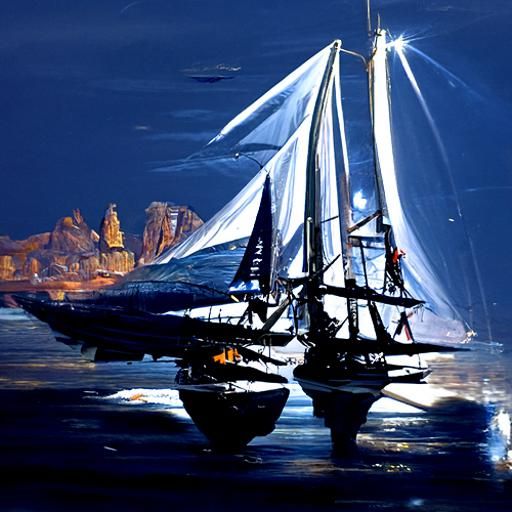 Moonlit Sailing Ships: An Oil Painting