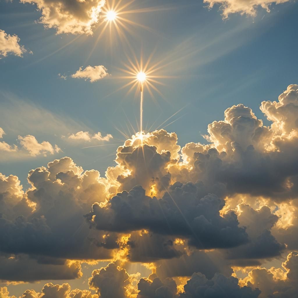 Heavenly Sunshine Beams Through Bright Clouds
