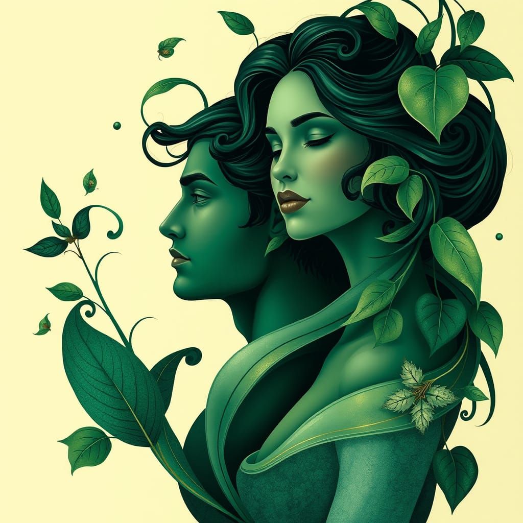 Art Nouveau Portrait in Emerald and Jade