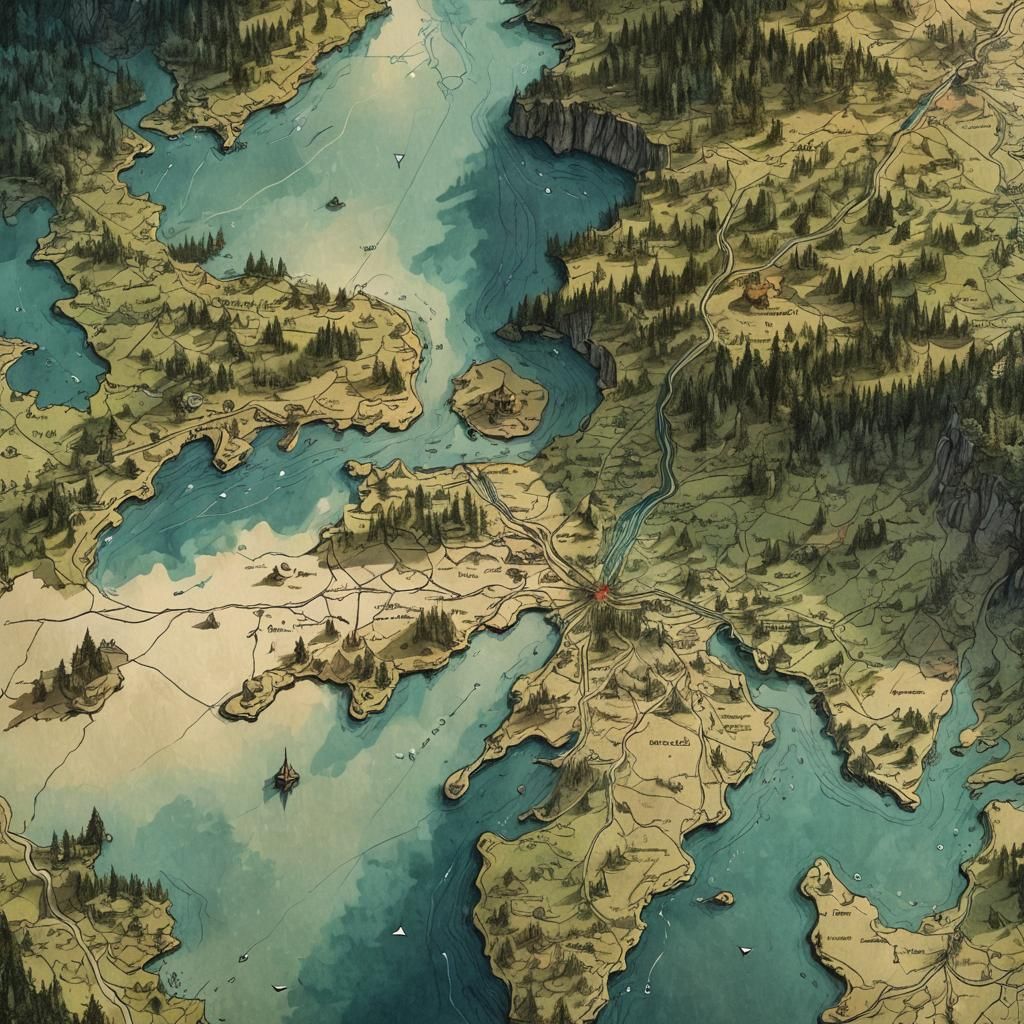 Skyrim Lake Map in Retro D&D Style