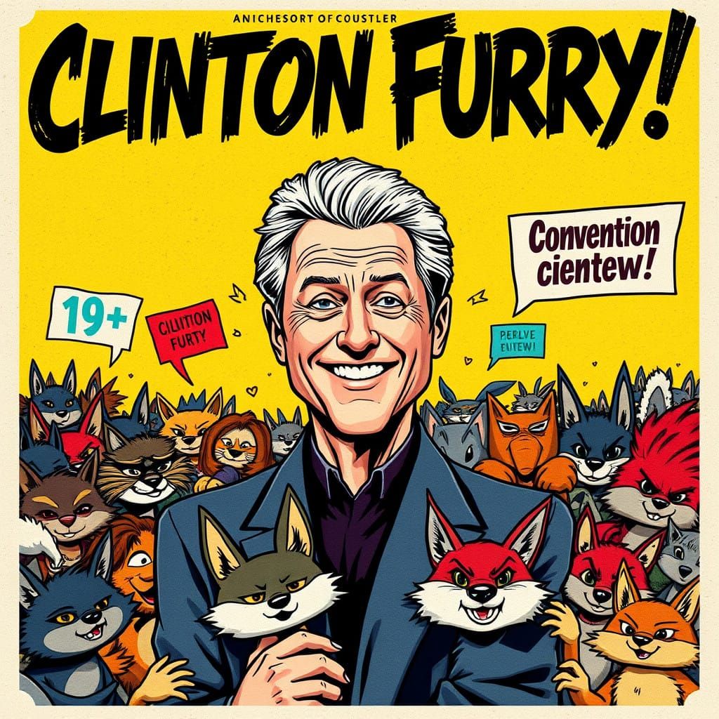 A sensationalized newspaper front page reads "Clinton Furry!...