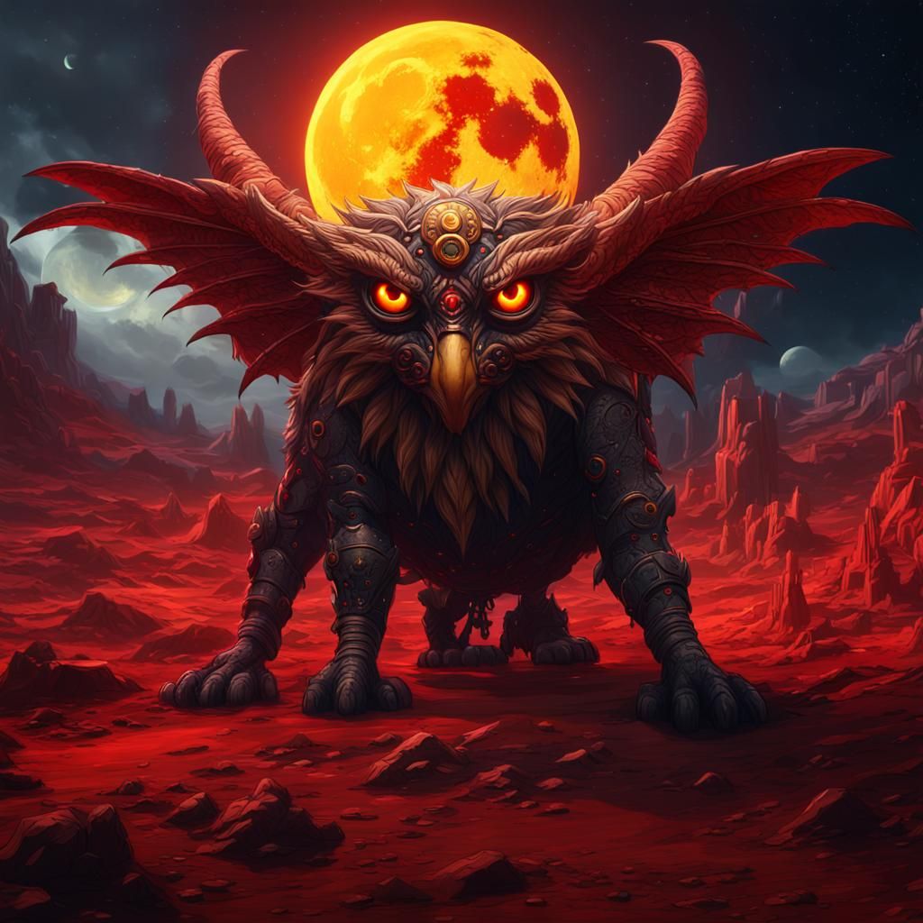 Giant Yellow Eye and Red Moon, Fantasy Concept Art