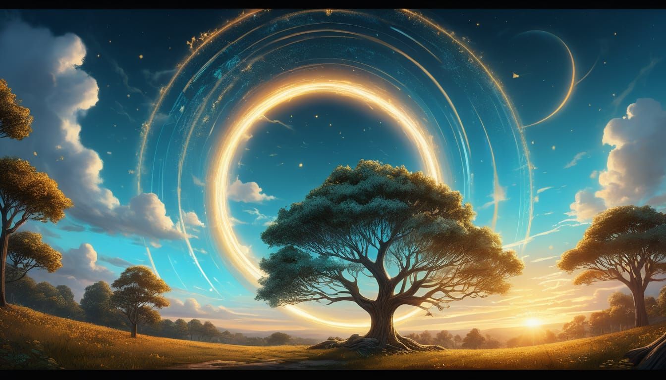 Radiant Circle of Dawn Energy in Pixar Style