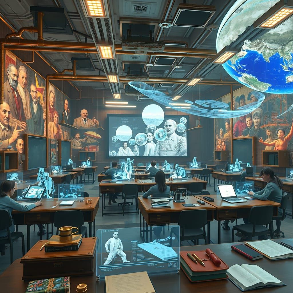 Steampunk Future Classroom with Holographic Projections and ...