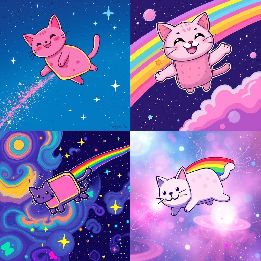 Futuristic Rainbow Cat Soars Through Space