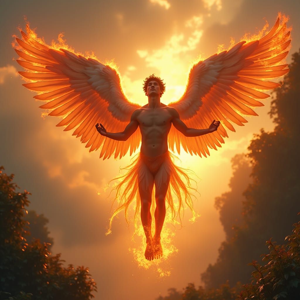 Icarus Phoenix Transformation in Ethereal Mist
