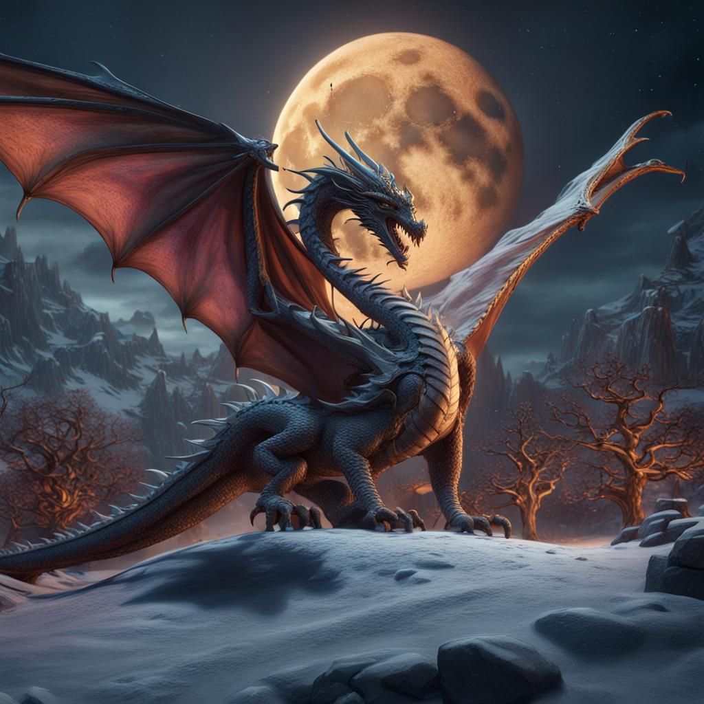 Fantastical Christmas Dragon on the Moon
