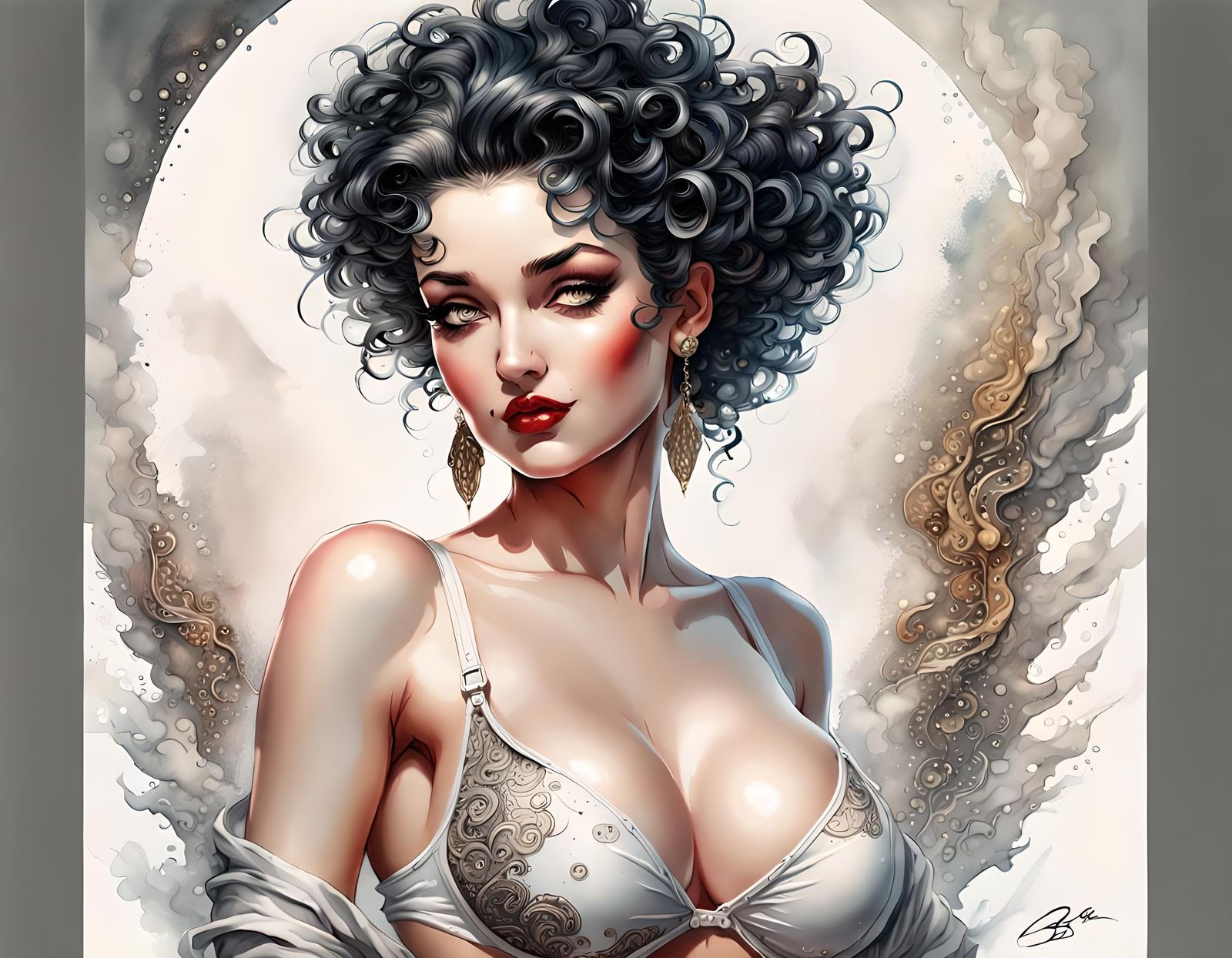 Betty Boop Fantasy Portrait in Watercolor Style