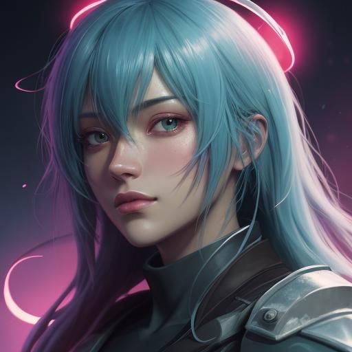 Glowing Woman Embracing Herself in Cel-Shaded Art