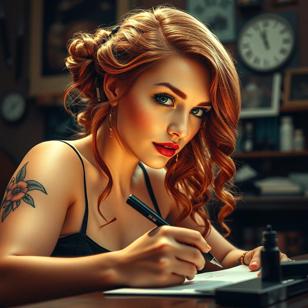 1950s Tattoo Artist in Watercolor Impasto Style