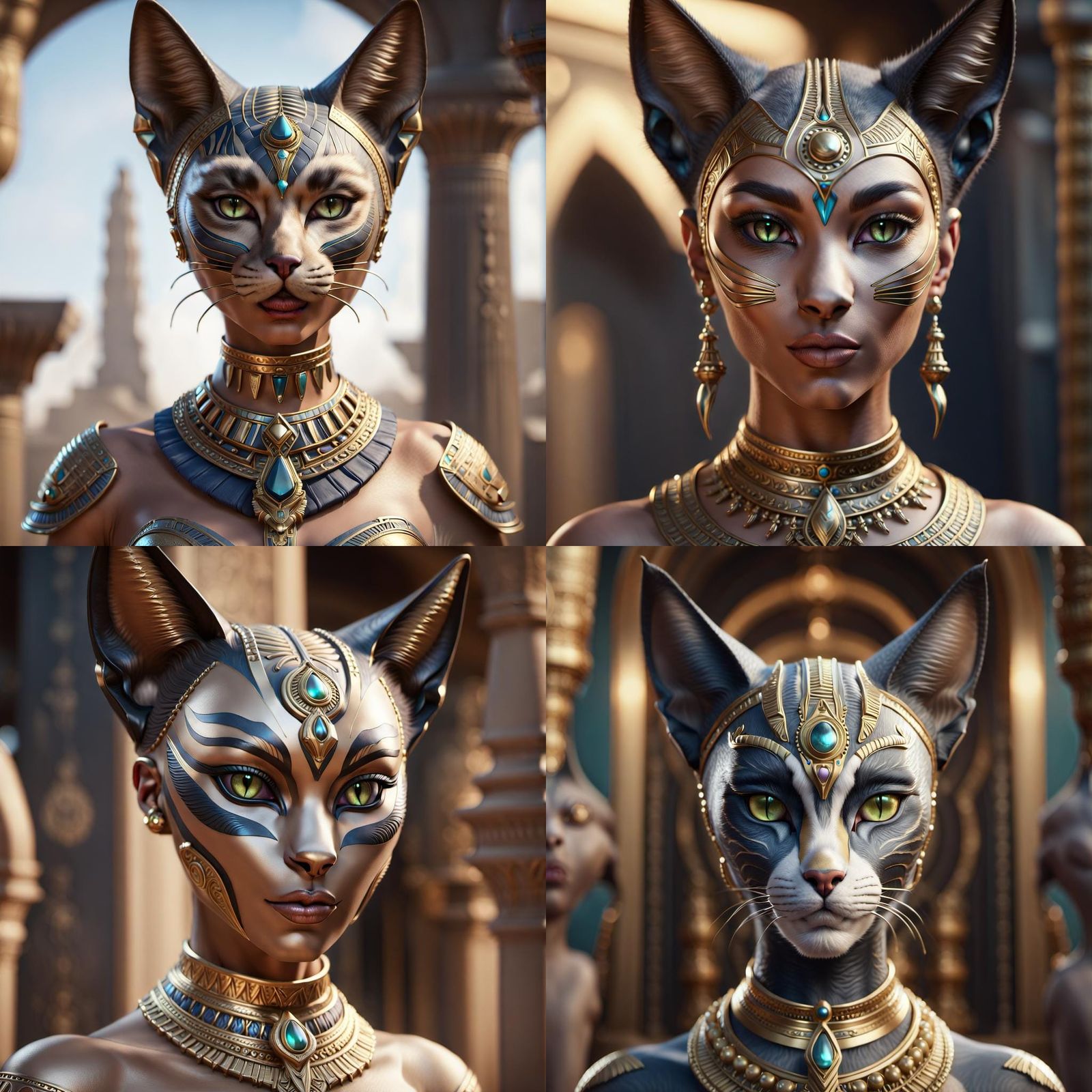 Goddess Bastet: Cat-Human Hybrid in Matte Painting
