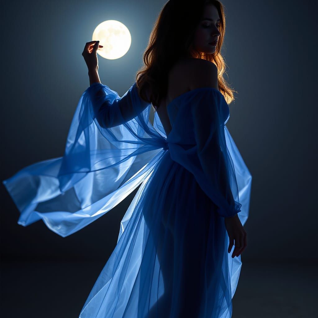 Ethereal Goddess Dances in Moonlit Dreamscape