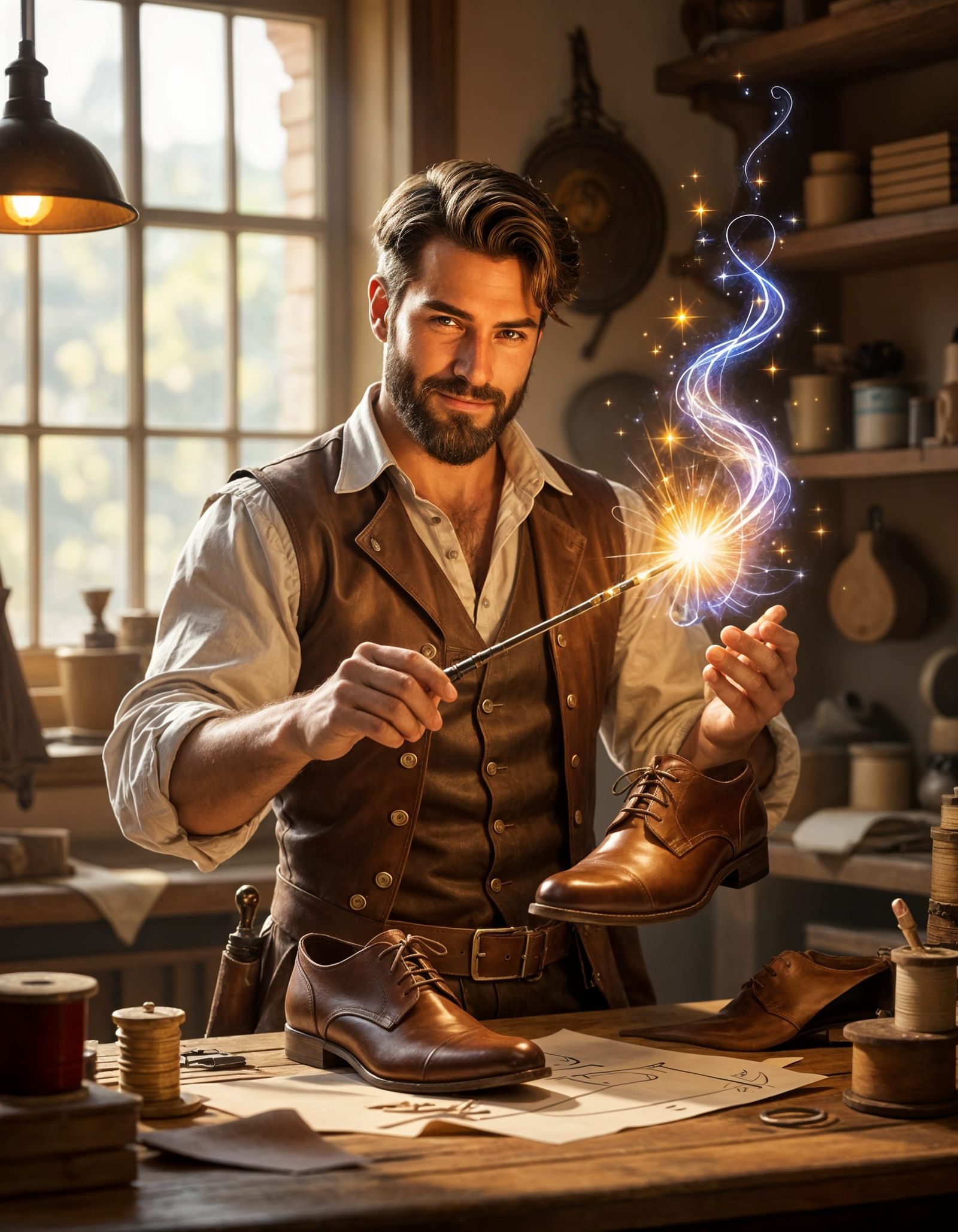 Magical Shoemaker Crafting Enchanted Footwear in Studio