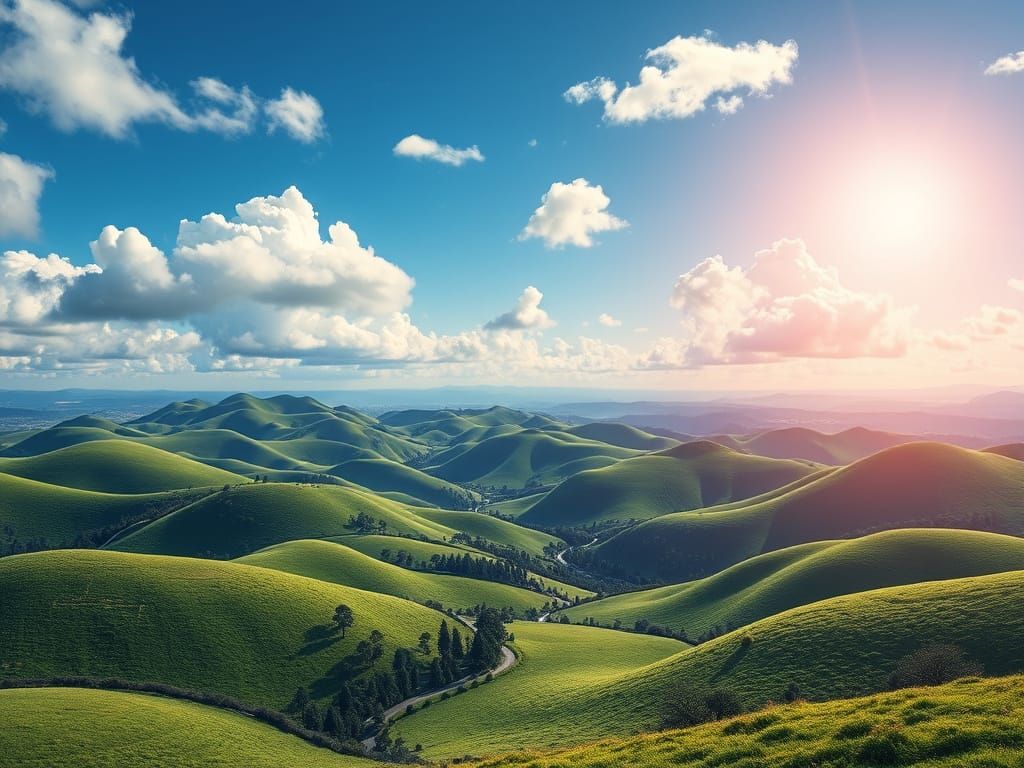 Lush Green Hills Meet a Brilliant Blue Sky