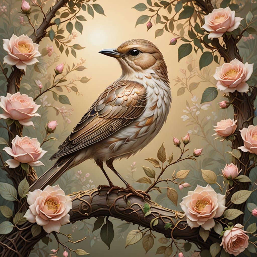 Mythical Thrush in Whimsical Fantasy Landscape