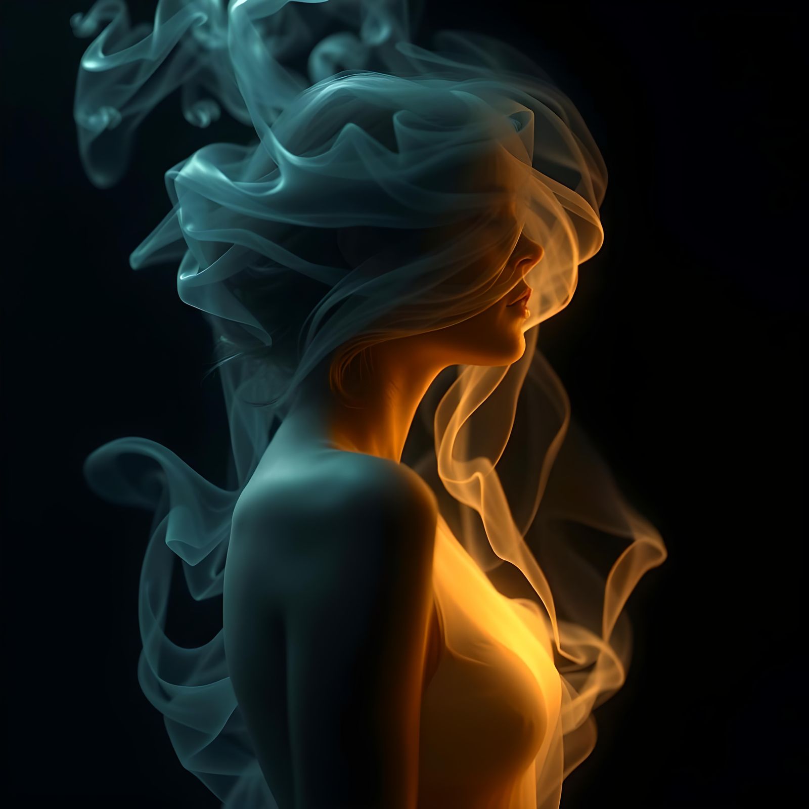 Ethereal Woman Formed of Bioluminescent Smoke