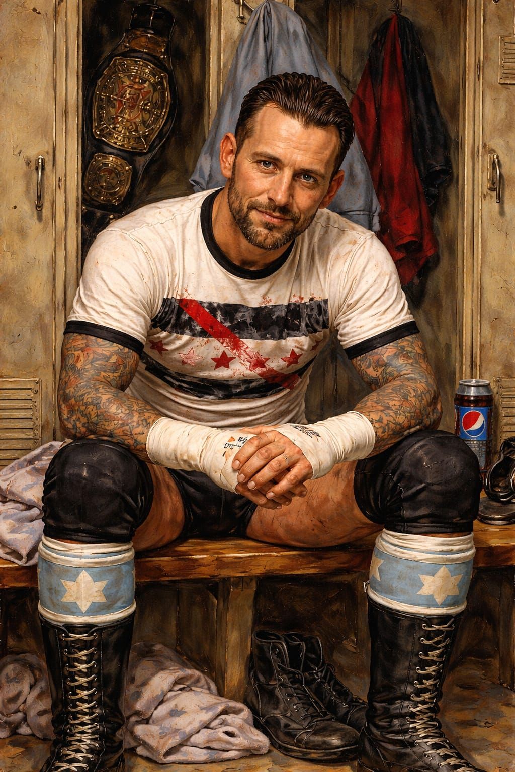 CM Punk Portrait in Norman Rockwell Style
