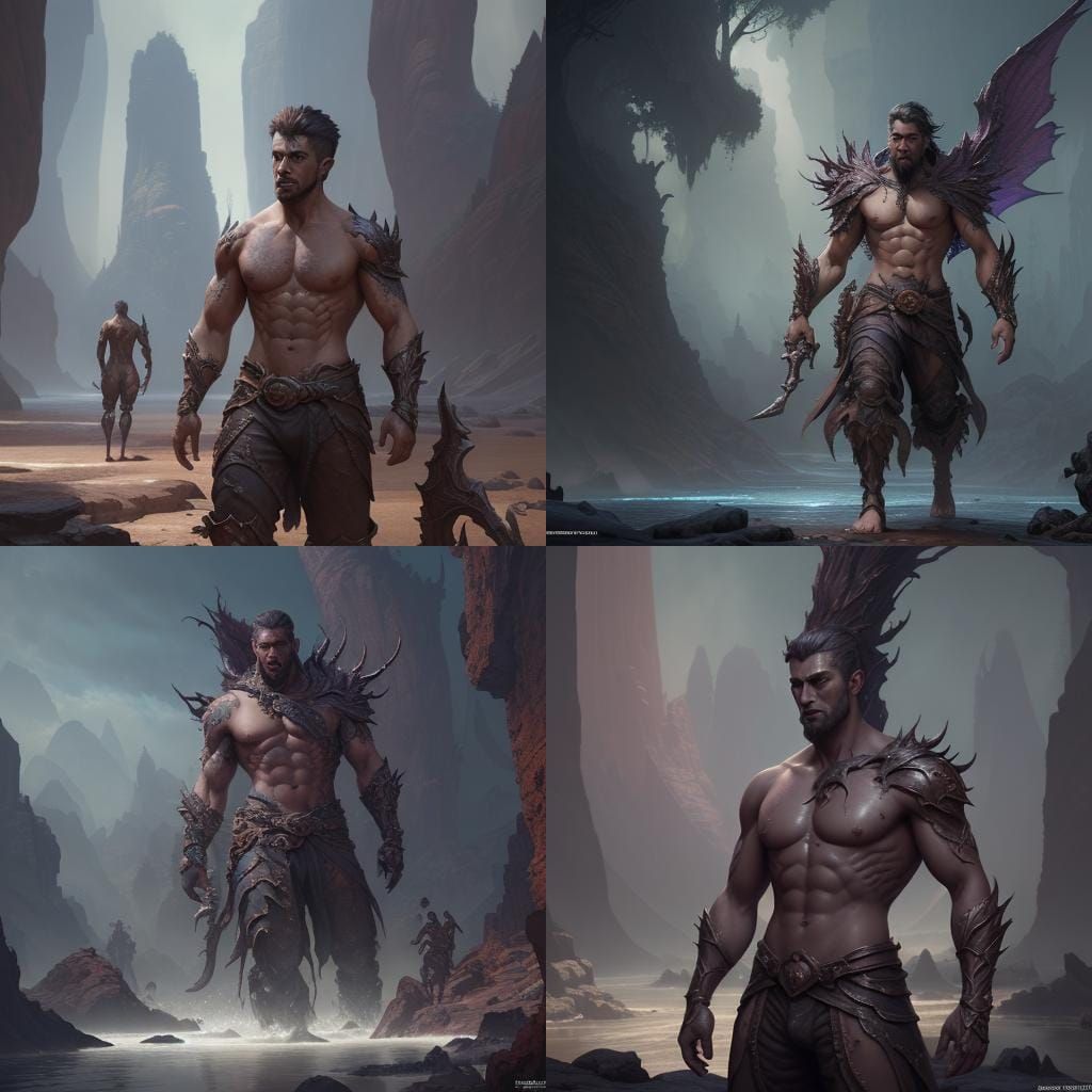 Fantastical Shirtless Men in Detailed Matte Painting