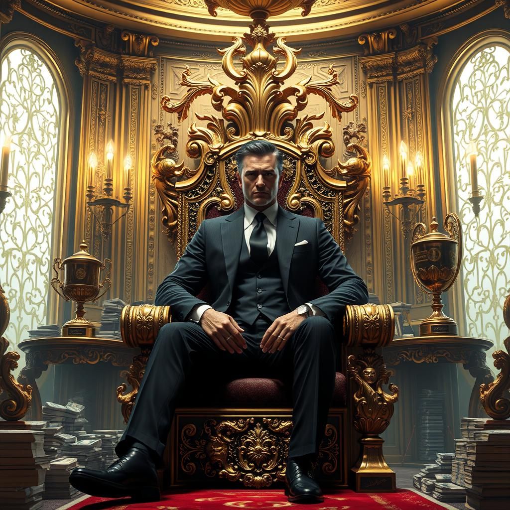 Cyberpunk Throne Room with Gold and Money