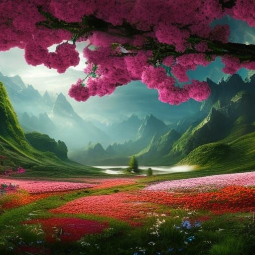 Epic Flower Valley: Digital Matte Painting